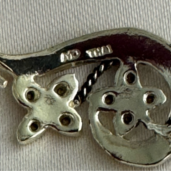 Butterfly Swirl Black Sterling Silver Dangle Elegant Floral Earrings - Picture 4 of 6